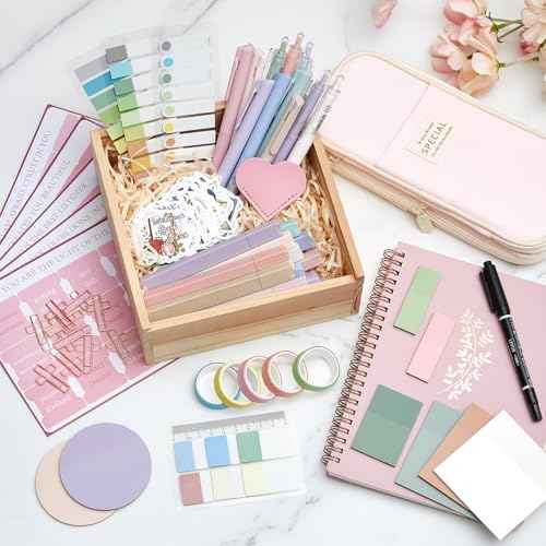 Jutom 110 Pcs Bible Study Supplies Bible Journaling Kit with Canvas Tote Bag Pen Case Notebook Highlighters Pens Sticky Note Tabs Page Markers Scripture Stickers Tape for Women Christian Study Gift