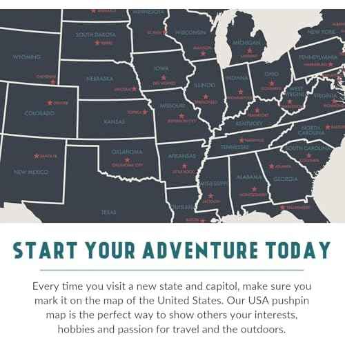 Epic Adventure Maps - USA State Travel Map Poster - Includes Push Pins + Magnetic Frame - Beige / 18 x 12 Inches