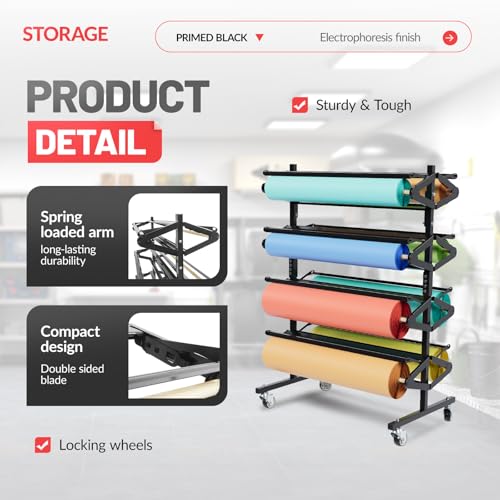 Heavy-Duty Steel 4-Tier Mobile Paper Rack with Lockable Casters for Workshop & Studio