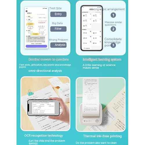 Aimery Mini Printer with 5 Rolls Sticker Paper, Bluetooth Portable Sticker Printer Efficiently and Quickly, Thermal Printer for Study Notes, DIY, Label, Free App with Multiple Templates-Printer