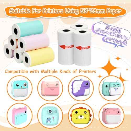 15 Rolls Mini Printer Sticker Thermal Paper,Self-Adhesive Multicolor Paper 53 * 28mm Printer Paper Compatible with T02/M02 Mini Thermal Printer Study Notes, Journal Photos
