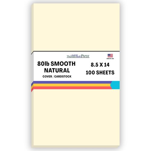 100 Natural Smooth Card Stock Sheets Paper - 8.5 X 14 Inches Legal|Menu Size - 80# (80 lb/Pound) Cover Weight - Quality Paper - Smooth Finish