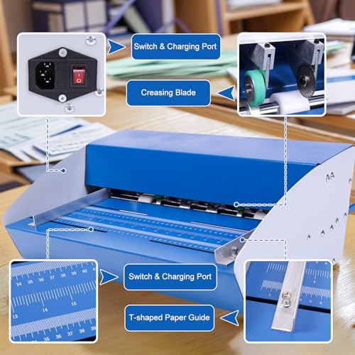Electric Paper Creasing Machine 3-in-1 with Scale Ruler, Cutter & Perforator, 18 Inch Wide