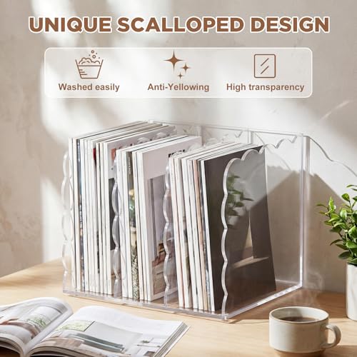 Suzile 1PC Scalloped Acrylic Magazine Holder - Standard Size, Desk Organizer