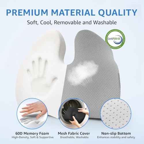 Extra Large Office Chair Cushion, 19" x 17" Ergonomic Memory Foam Seat Cushion for Tailbone, Back, Sciatica & Hip Pain Relief, Booster Pad for Sitting & Driving, Removable Washable Cover, Grey