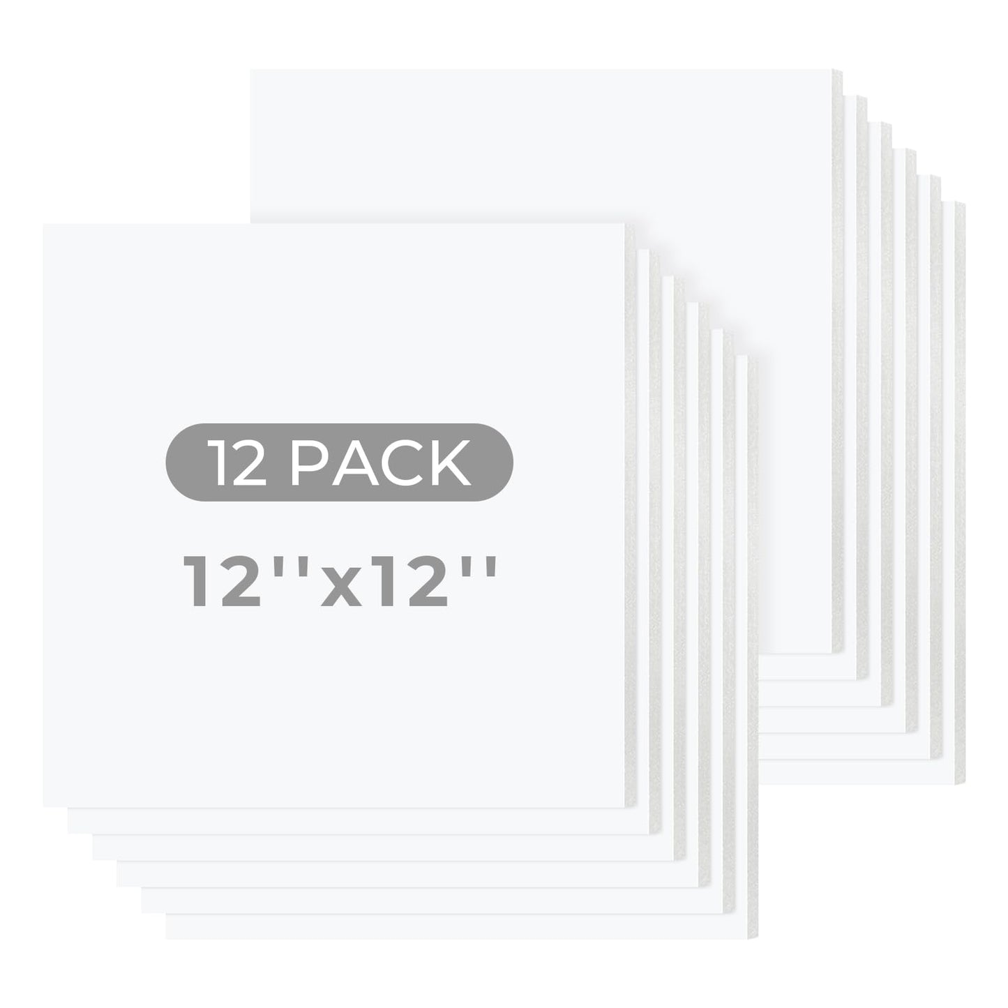 Mat Board Center, 12 Pack 12x12 White Foam Boards, Acid Free Foam Core Board, 1/8 inch Thick