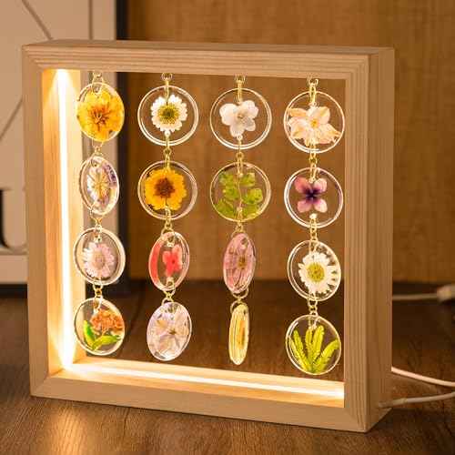SMUK Handmade Dried Flower LED Desk Lamp, 3 Way Dimmable Cute Pressed Flower Bedside Lamp with Wooden Frame for Desk, Table, Bedroom, Living Room, Office, Aesthetic Cute Table Lamp