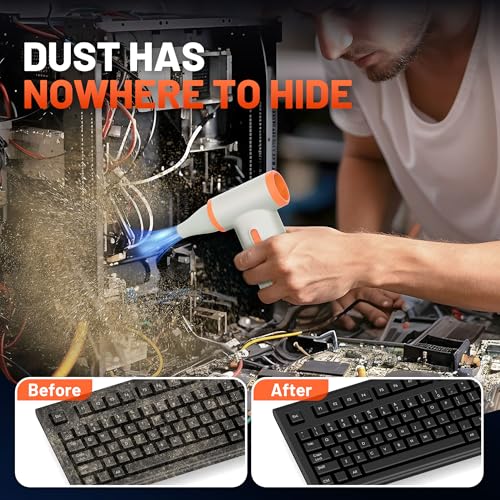 Compressed Air Duster, Powerful Electric Air Duster Stepless Speed 130000rpm, Fast Charging Rechargeable Air Blower, Cordless Portable Turbo Jet Fan for Computer Keyboard, Electronics, Car.