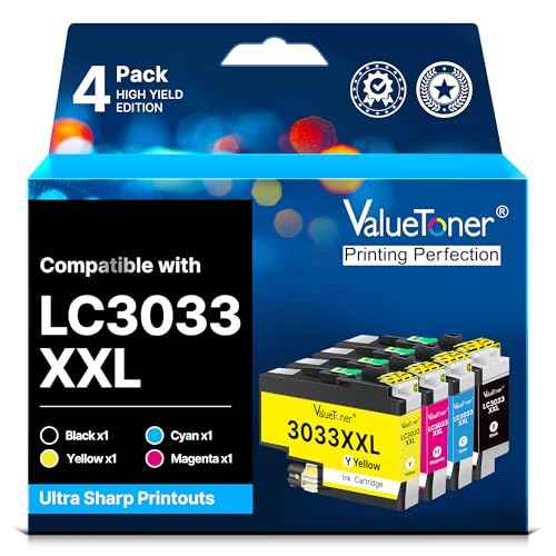 Valuetoner LC3033XXL Ink Compatible with Brother LC3033 Ink Cartridges BK/C/M/Y LC3033XXL LC3035 XXL High Yield for Brother MFC-J995DW MFC-J805DW MFC-J815DW J995DWXL J805DWXL J815DWXL Printer (4-Pack)