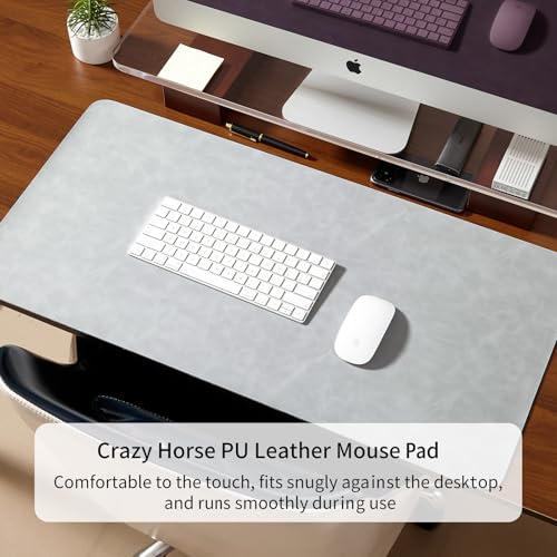 NUOYOU Light Grey Large PU Leather Desk Pad 80x40cm Waterproof Mouse Mat