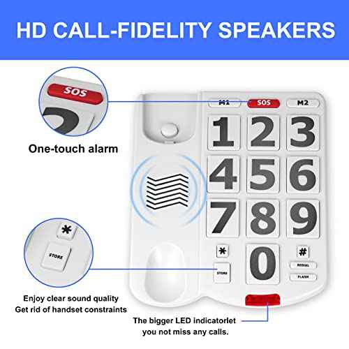 Large Key Wired Telephone, Adjustable Ringing Tone, and earpiece Volume, The earpiece can be Adjusted to Ultra-high Volume, which is Helpful for Those