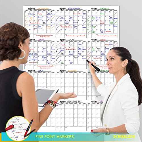 Large White Board Calendar 36"x48" Dry Erase Calendar for Wall Big Dry Erase Wall Calendar Yearly Monthly Wall Calendar Dry Erase Board Planner Includes 6 Markers Eraser Push Pins & Mounting Tape