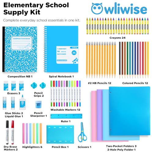Owliwise Grade 1-5 School Supplies Kit, 87 Pieces Back to School Set for Kids