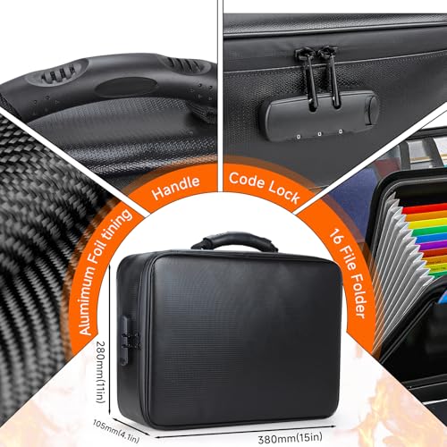 Fireproof Document File Organizer Bag, 5200¡ÆF Portable File Organizer with Lock, 16 Layer File Box Waterproof and Heat Insulated Safe Storage for Important Documents, Laptop, and Files and More