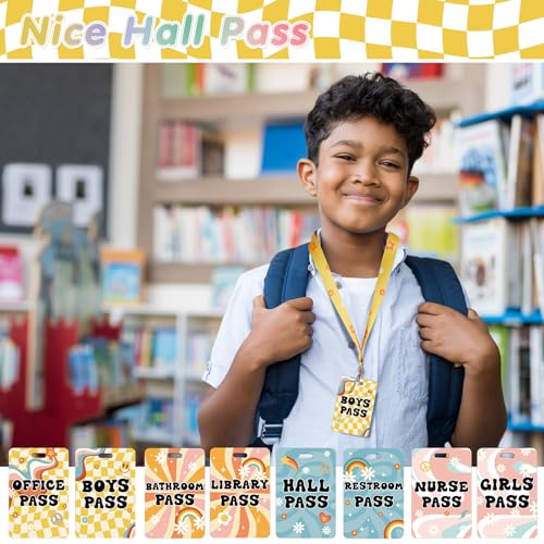 Retro Style Classroom Passes Set with Lanyards - 8 Student Identification Cards
