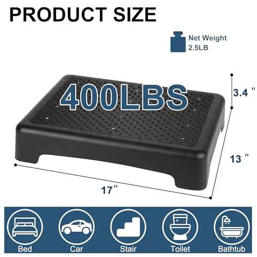 Non Slip One Step Stool for Seniors, Adults, Indoor/Outdoor Portable Stair Assist, Mobility Step Stool for Bedside, Car, Kitchen, Bathroom, Black