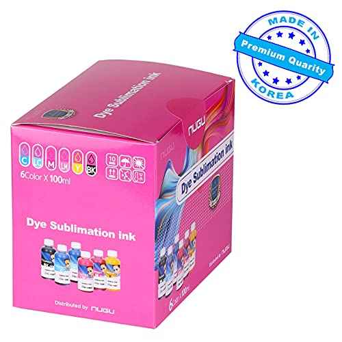 NUGU 6 X 100ml Sublimation Ink, High Density Professional Dye Sublimation Ink, Made by in Korea, for Inkjet Printers, Heat Transfer on Mugs, t-Shirts, Phone Case etc. (6 Color) Refill Bottles Set