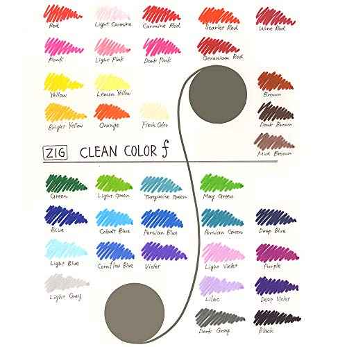 Kuretake ZIG CLEAN COLOR f 36 colors set, 0.5 mm & 1.2 mm, AP-Certified, Odourless, Xylene Free, Suitable for dark paper, Perfect for illustrating, sketching, designing and cartooning. Made in Japan