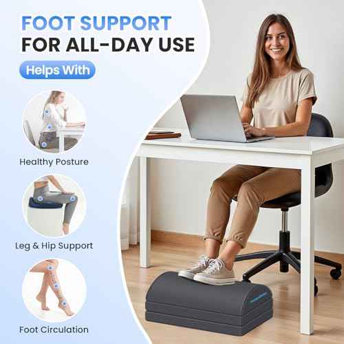 Foot Rest for Under Desk at Work, Gaming Accessories Foot Stool with 3 Adjustable Heights & Washable Cover, Comfortable Office Desk Accessories, Footrest for Office, Home and Car (Gray)