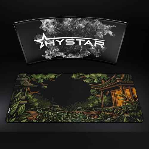 Hystar¢ç Extended Gaming Mouse Pad | 5mm Thick, Waterproof Surface, Smooth Polyester Fabric, and Natural Rubber Base | Midori (XXL 36" x 16")