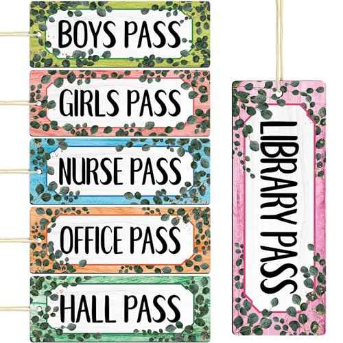 Eucalyptus Magnetic Bathroom Passes for Classrooms 6PCS Classroom Hall Pass for Student Library Office Nurse Boy Girl Reusable Waterproof Classroom Elementary Middle School Supplies