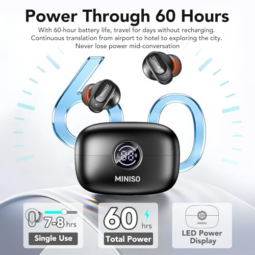 MINISO MS105 AI Translation Earbuds Black - Real-Time 134 Languages, Bluetooth 6.0, Travel & Business