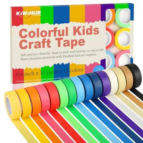 15 Rolls Colored Masking Tape, Colored Tape for Kids Art Supplies, DIY Craft Tape,Teaching Supplies and Labeling Colored Painters Tape 0.6 in x 10 Yard
