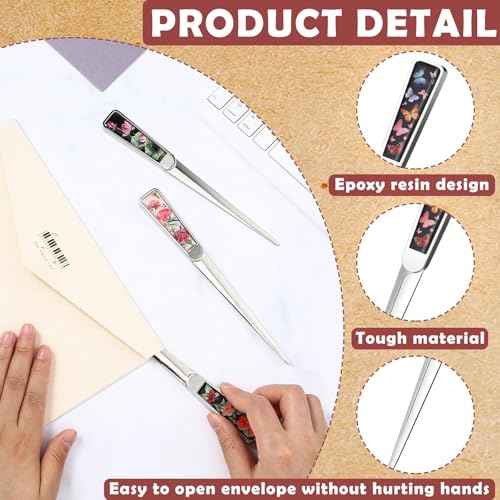 Chuangdi 4 Pieces Letter Opener Knife Stainless Steel Envelope Openers Lightweight Mail Opener Tool Slitters Letter Knives for Office Home School Supplies (Vintage Style)