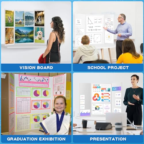 VinTS 8 PCS 36" x 48" Trifold Poster Board White Trifold Foldable Display Poster Board for School Projects, Science Fair,Graduation Exhibitions