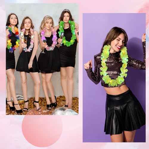 Sherr 24 Pcs LED Leis Light Up Wedding Hawaiian Leis Flower Necklace Hawaiian Leis with LED Lights Beach Tropical Carnival Party Wedding Supplies Luau Leis for Masquerade£¨Blood Rose£©