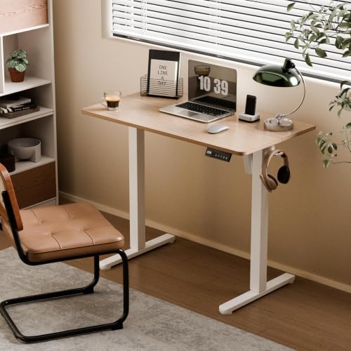 YOLEZO 35" Light Walnut Electric Standing Desk, Small Sit-Stand Workspace