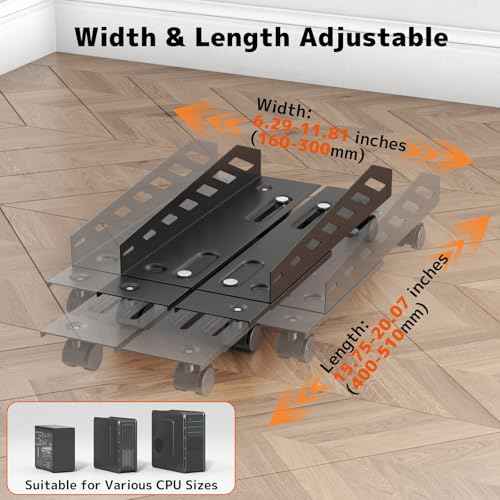 PUTORSEN Computer Tower Stand - Under Desk PC Stand for Floor with Rolling Caster Wheels, Adjustable CPU Tower Holder Fits Most PC Tower