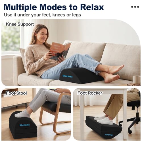 SilentSettle Foot Rest Under Desk, 3-Height Adjustable Foot Stool - Black (Large)