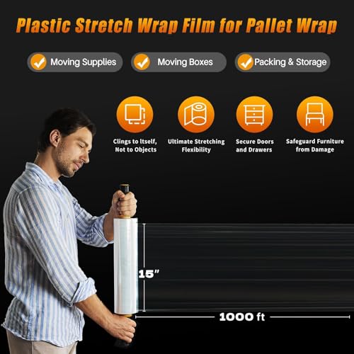 BETU 15-Inch Clear Stretch Shrink Wrap for Moving & Storage | 2 Pack, 1000ft