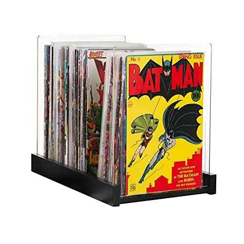 Patented Comic Book Storage Holder ? Wooden & Acrylic Display Box/Case for Collectors ? Organizer for Comics, Magazines & Books ? Holds 150 Issues, 14.5x8 in (Black)