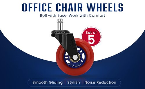 SPOTLESS GEAR Roller blade Office Chair Wheels for Gaming Chair, 3 inch Replacement Rubber Casters for Hardwood Floors & Carpet, Ultra Smooth & Quiet Heavy Duty Desk Chair Wheels, Set of 5 (Red Blaze)