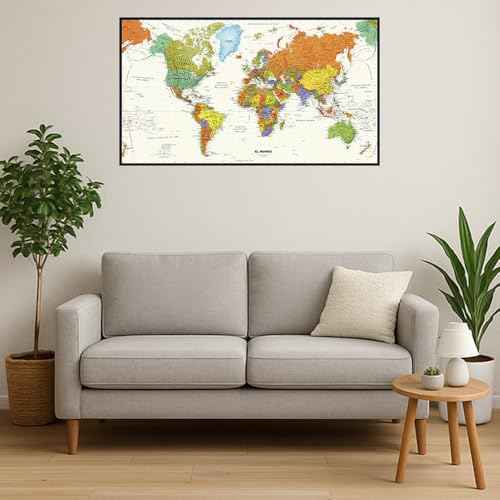Contemporary World Wall Map in Spanish - 50" x 28.5" Laminated