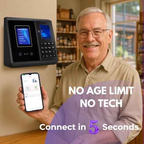Time Clock for Small Business with App Control, Face/Fingerprint/Card/PIN, Local Data Storage,Time Card Machine No Monthly Fee,iOS/Android Compatible