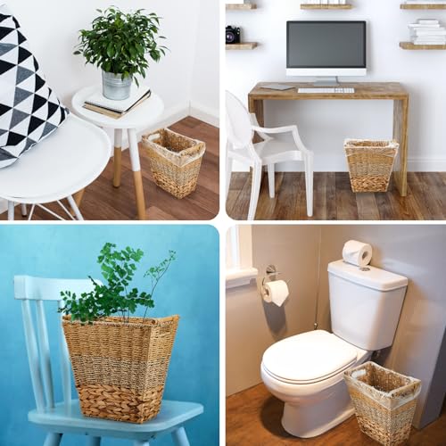Mifoci 2 Pcs Wicker Trash Basket for Bathroom Woven Rattan Garbage Basket with 50 Plastic Bags, Boho Wicker Trash Can for Bathroom Kitchen Bedroom(Multicolor)