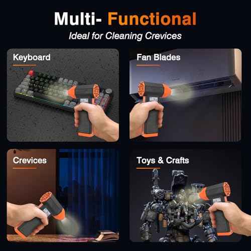 Compressed Air Duster,4 Gear Adjustable 130000RPM Electric Air Duster, Rechargeable Cordless Air Blower with LED Light for Computer Keyboard Electric Devices Cleaning. Replaces Compressed Air Cans