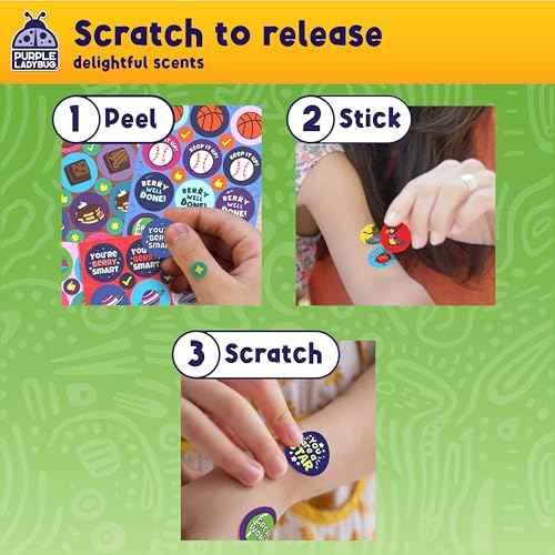 Purple Ladybug 1260 Variety Scratch and Sniff Stickers - 15 Unique Scents - Fun and Motivational Rewards for Kids and Teachers Must Haves, Smelly Sticker for Classroom, & Back to School Gift