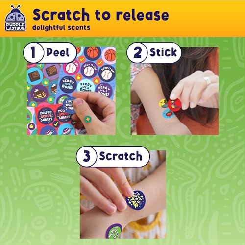 Purple Ladybug Scented Stickers - 15 Scents, 1260 Scratch and Sniff Kids' Stickers - Educational Rewards & Toys