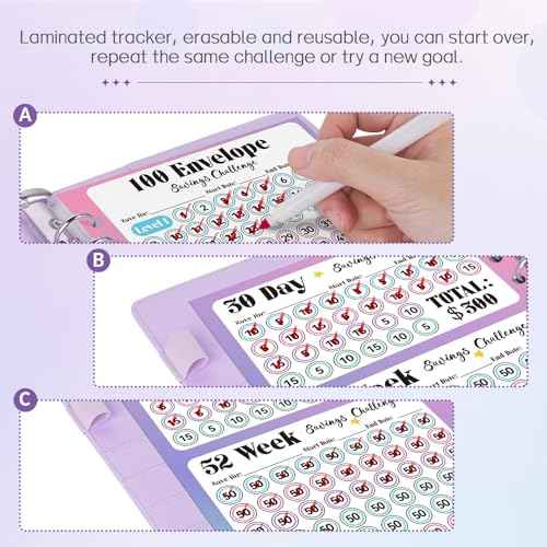 Sooez 100 Envelopes Money Saving Challenge, Savings Challenges Book with Envelopes & Challenge Tracker, Motivational Process to Save $5050, Money Saving Binder 100 Pocket Pre-numbered, Christmas Gifts
