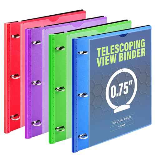 WOT I 4-Pack Telescoping 3 Ring Binder(0.75"), Expandable Flexible Binder - Patented Design for Easy Portability, Holds 160 Sheets, 4 Vibrant Colors, Perfect for School, Office&Home Organization
