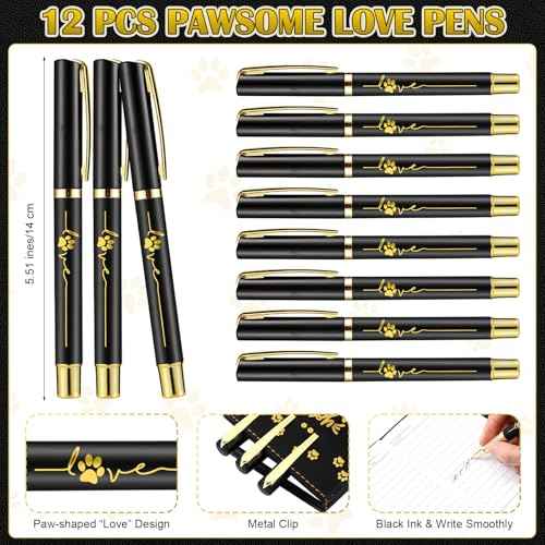 Mimorou Paw Notebook and Pen Gift Set Christmas Appreciation Gifts You¡¯re Pawsome Leather Journal with Ballpoint Pen Thank You Gift for Vet Tech Veterinary Assistant Dog Trainer(Black,12 Sets)