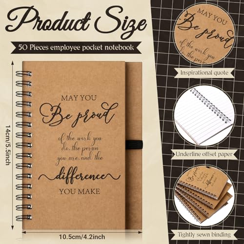 Tenceur 50 Pack Employee Appreciation Gifts Bulk Inspirational Spiral Notebooks with Motivational Pens Thank You Gifts for Staff Teacher Coworker Christmas Gift