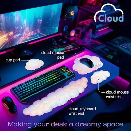 Cloud Wrist Rest Keyboard Palm Rest with Non-Slip Base for Computer Gaming Wrist Rest, YAMJUG Cloud Arm Rest Keyboard Wrist Pad Rainbow