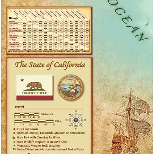 Beautiful Wall Map of California, Classic Antique Atlas Style, Features Shaded Relief Topography, Decorative & Functional - Choose Paper or Laminated (Paper, 36" W x 39" H)