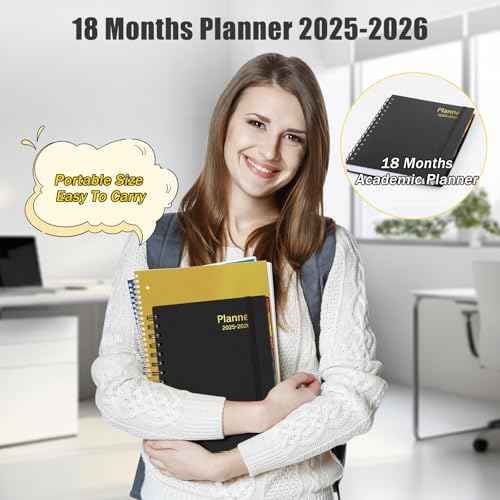 Daily Planner 2025-2026, 18 Month Planner with Tabs, July 2025 - December 2026 Weekly and Monthly Academic Year Calendar Spiral Time Management, 100GSM Thick Paper, Twin-Wire Binding, A5 Size, Black