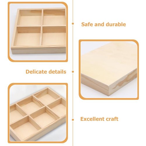Zerodeko 2pcs Storage Box, Natural Bamboo 6-Compartment Drawer Organizer, Wooden Storage Tray for Pencil Case, Makeup, Office Supplies, Desk, Kitchen, Vanity, Classroom